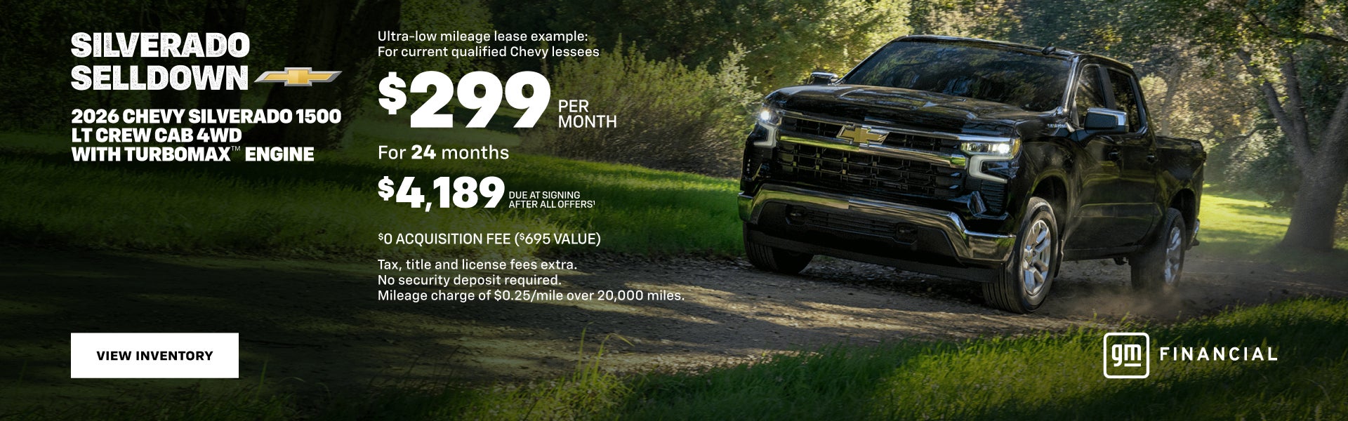 2026 Chevy Silverado 1500 LT Crew Cab 4WD with TurboMax Engine. Ultra-low mileage lease example: ...